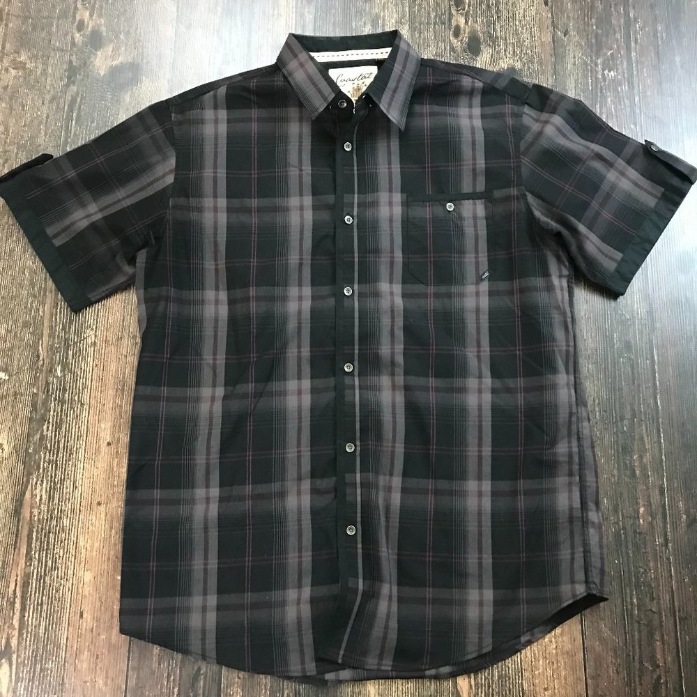 COASTAL Brand S/S Plaid Shirt XL Button Front Single Pocket Sleeve Detail Purple